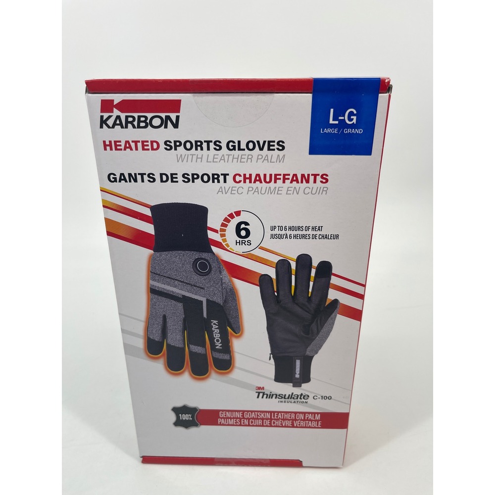 Karbon Heated Sports Gloves Large Black Goatskin Leather 3M Thinsulate New